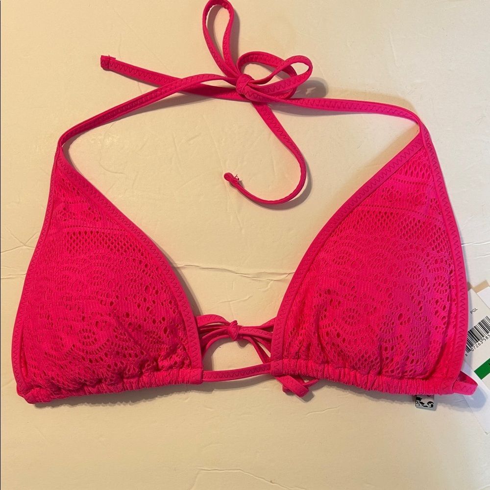 NWT Becca Pink Bikini Top Size Large Lace Crochet Triangle Swimwear Halter $138